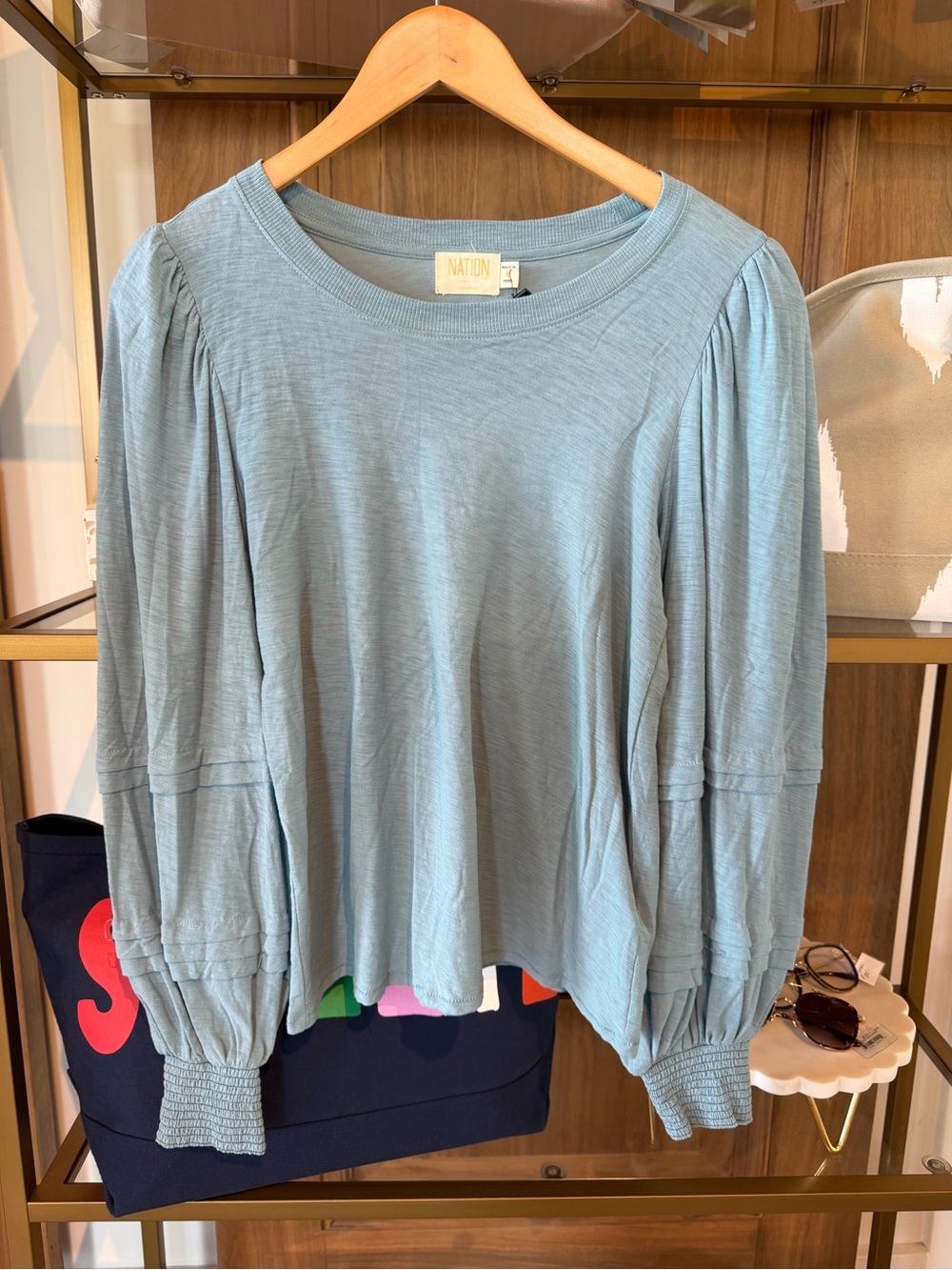 Nation LTD Dusty Blue Puff-Sleeve Top